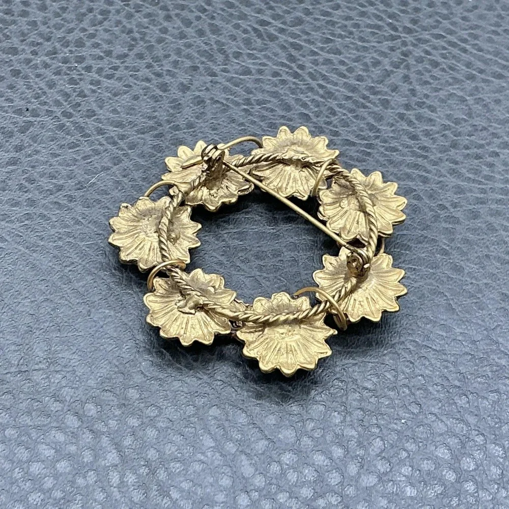 Yellow Enamel Daisy Wreath Brooch Pin Floral‎ Circle Costume Jewelry Womens 2